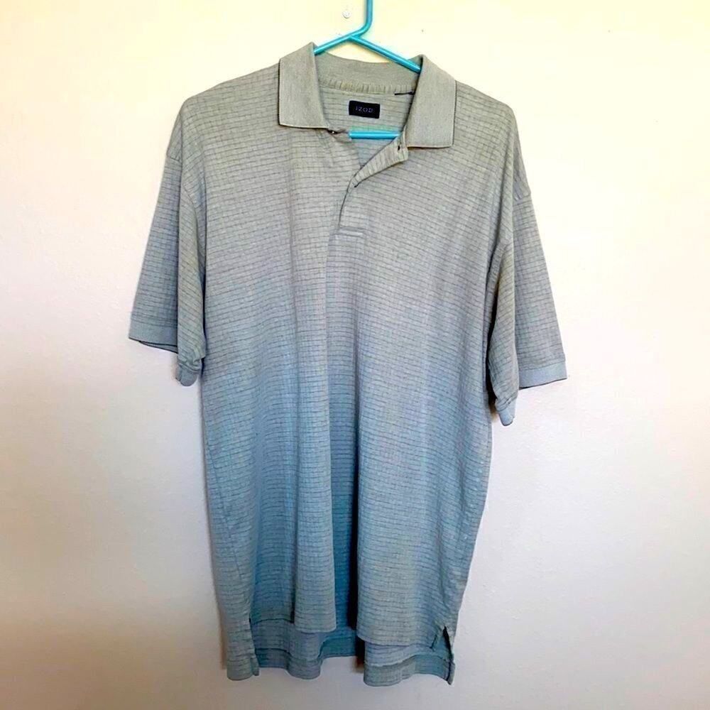 Izod M Gray Striped Polo